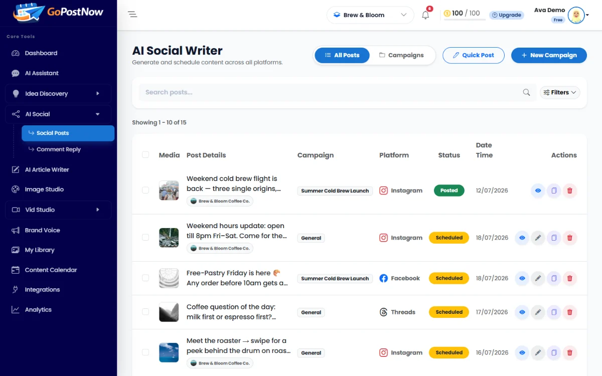 AI Social Posts in GoPostNow